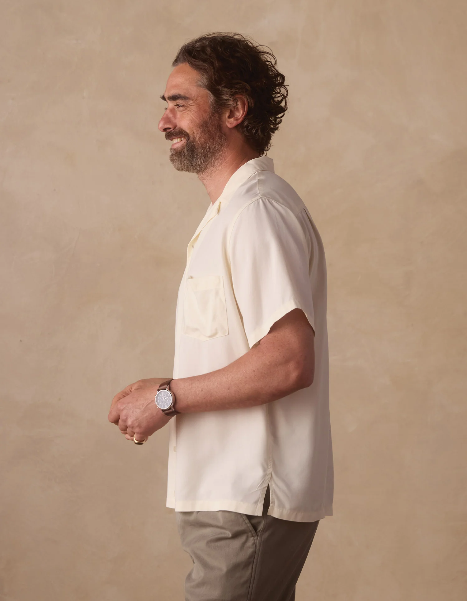 Sueded Costa Resort Shirt in Ivory - Image 7