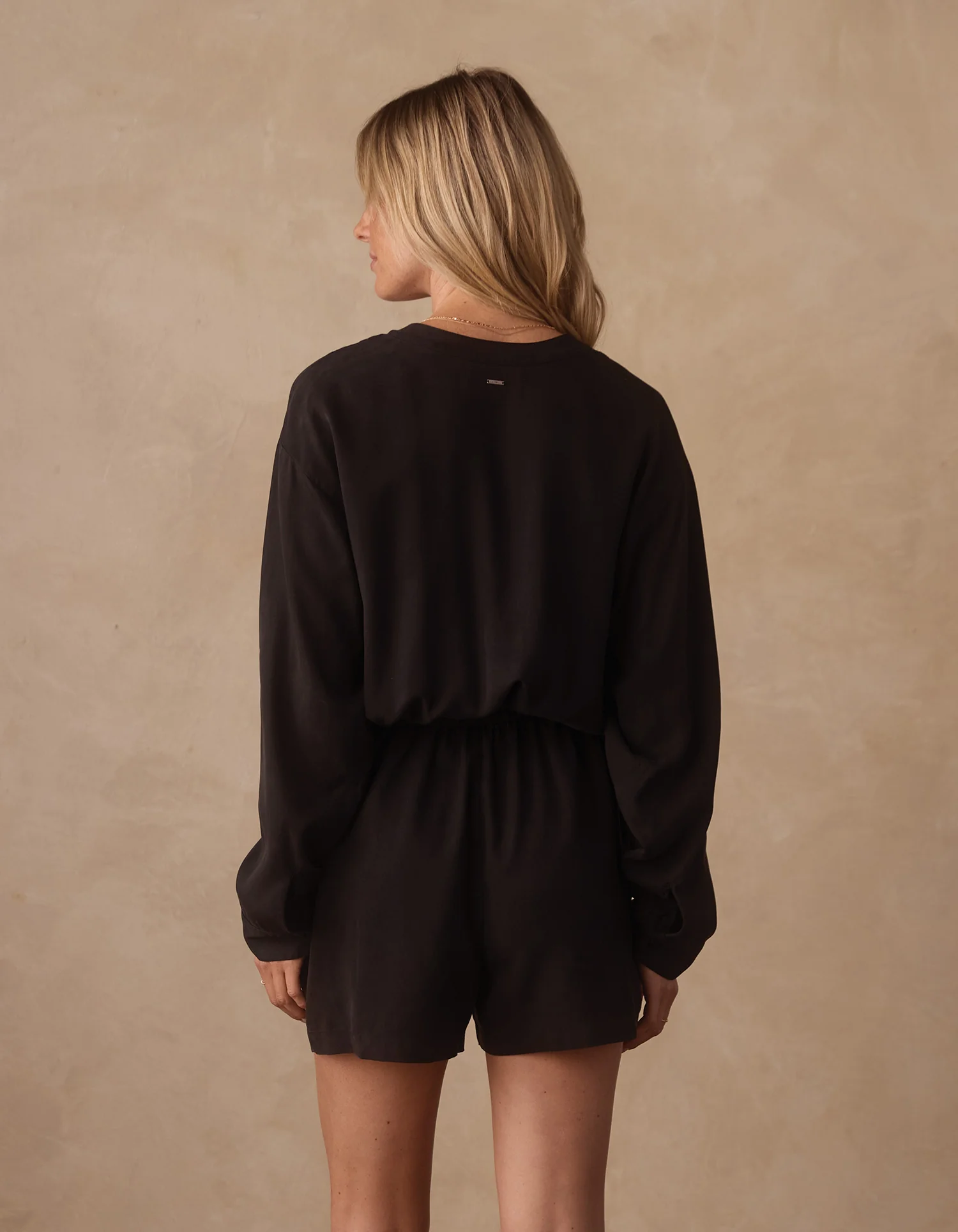 Sueded Costa Romper in Black - Image 8
