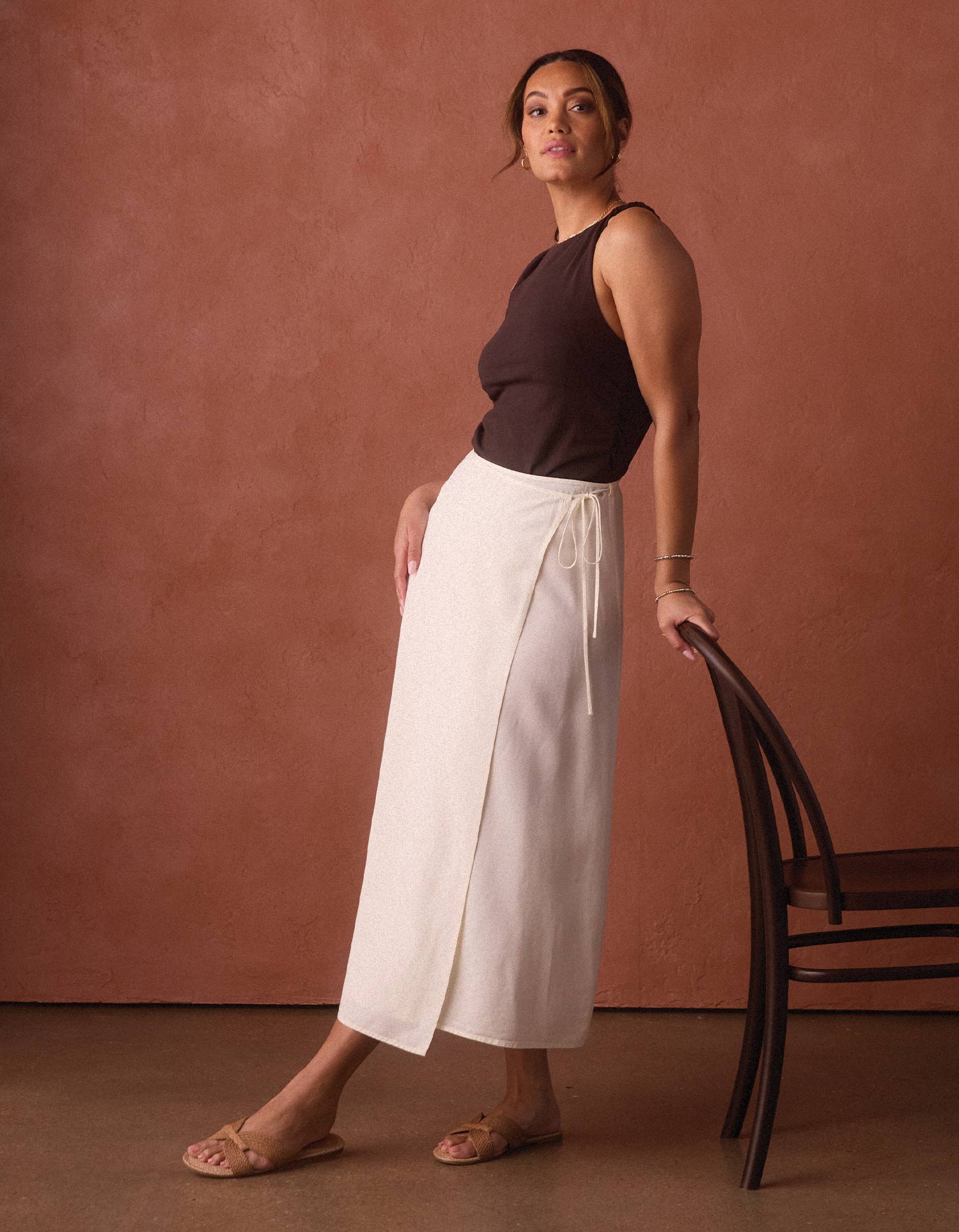 Sueded Costa Wrap Skirt in Ivory - Image 10