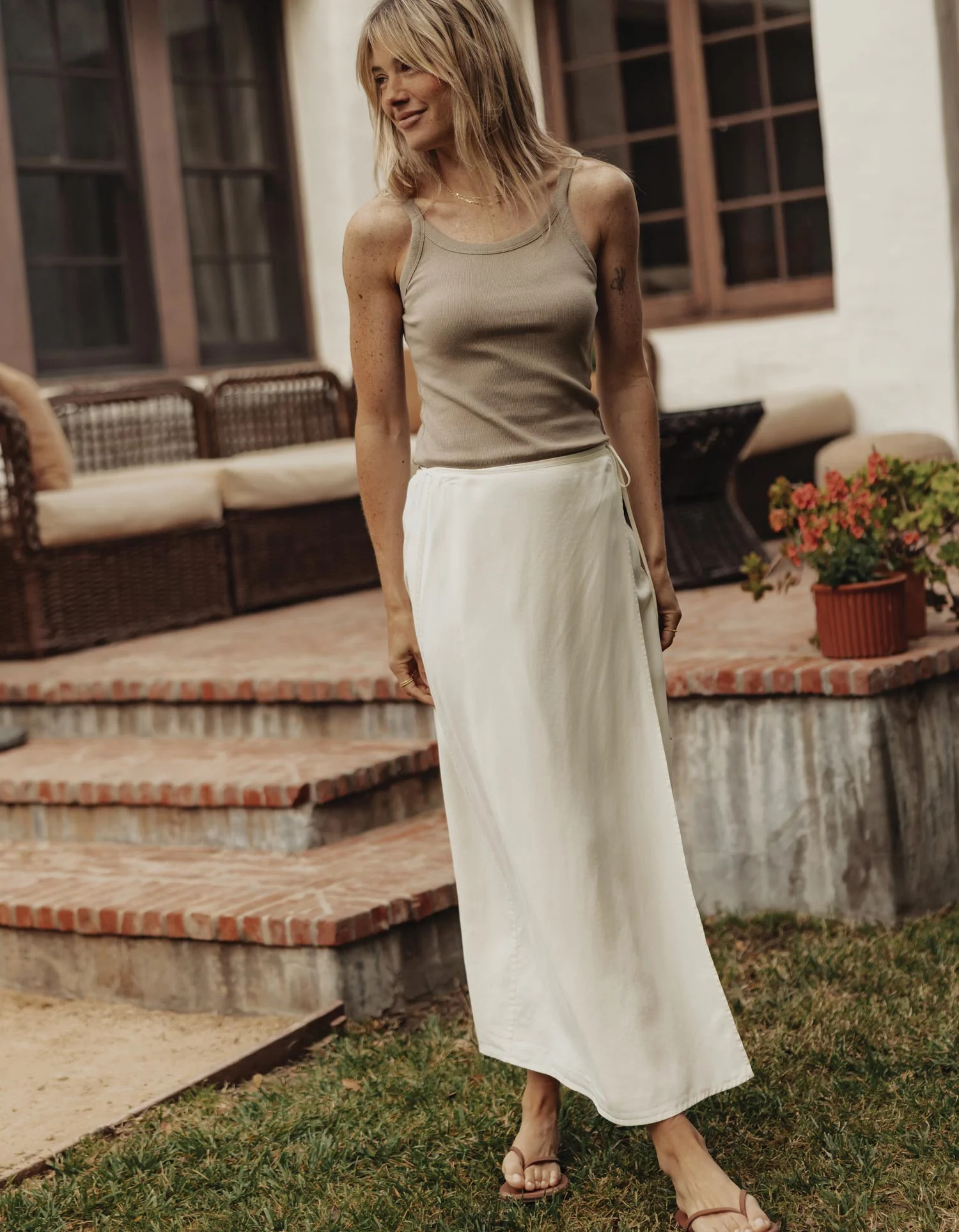 Sueded Costa Wrap Skirt in Ivory - Image 4