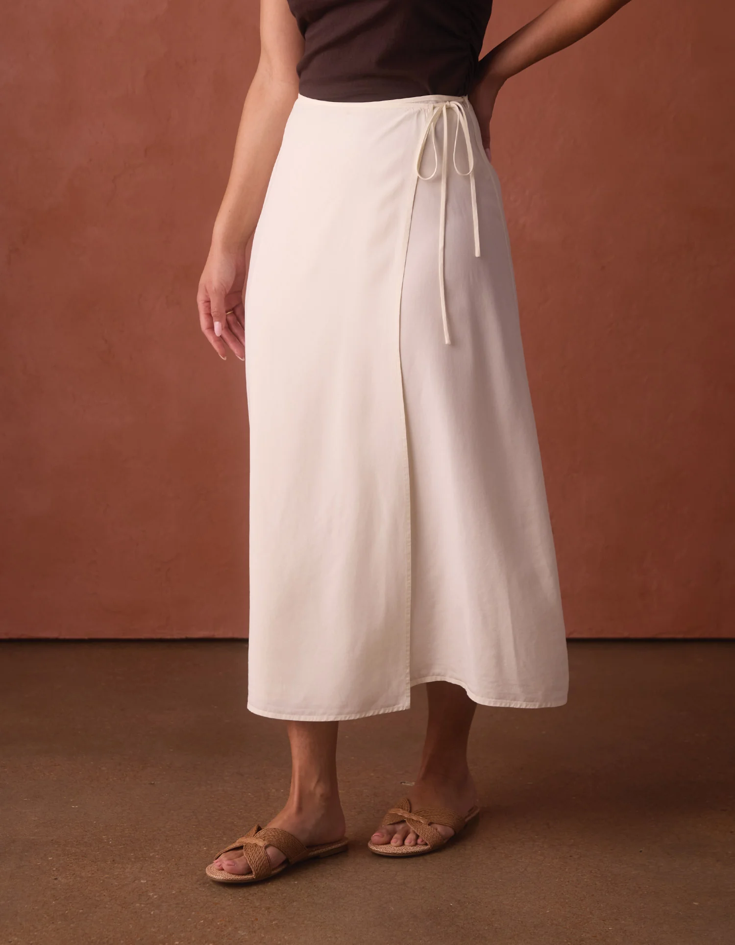 Sueded Costa Wrap Skirt in Ivory - Image 7