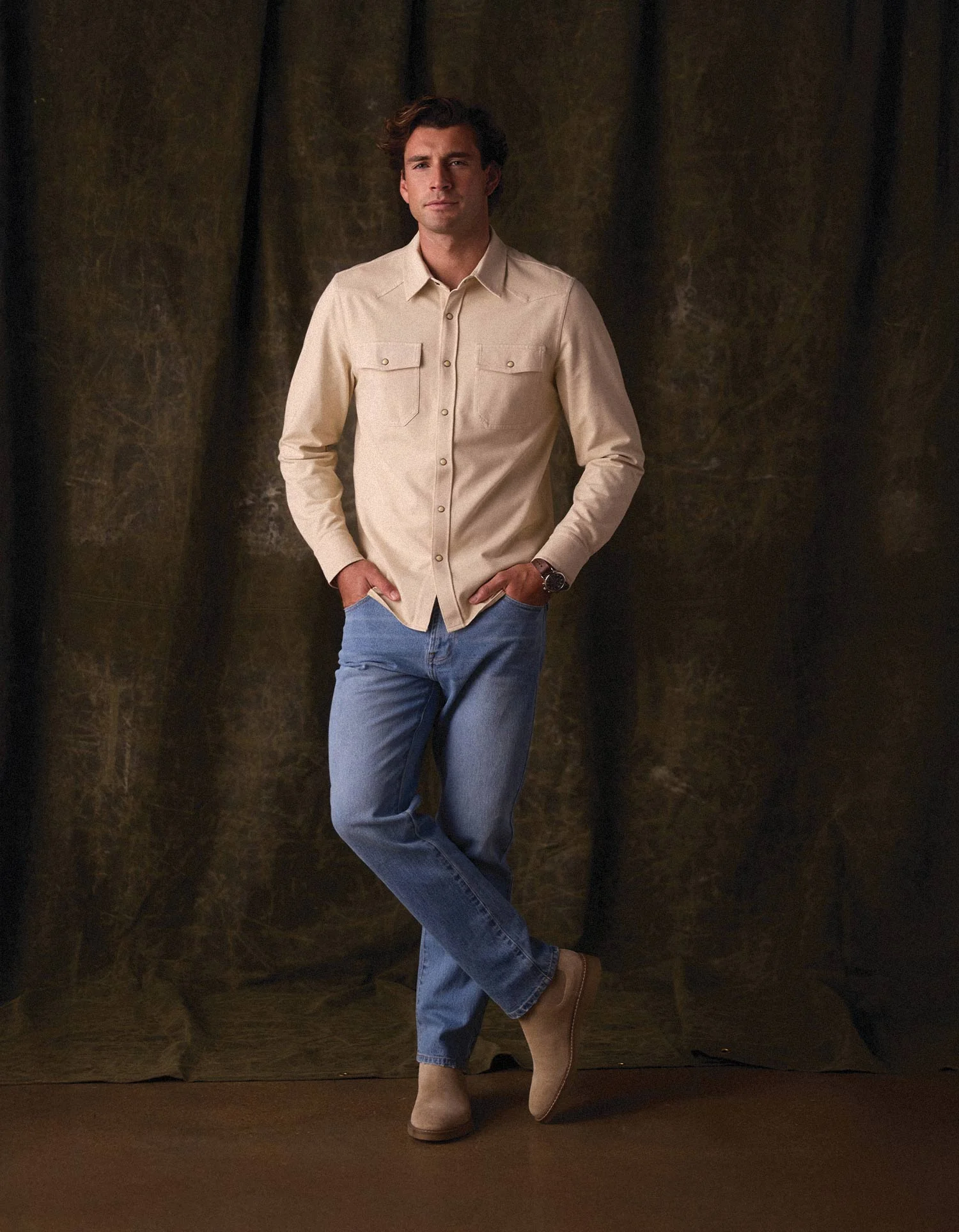 Tentoma Stretch Vintage Button Up in Bone - Image 3