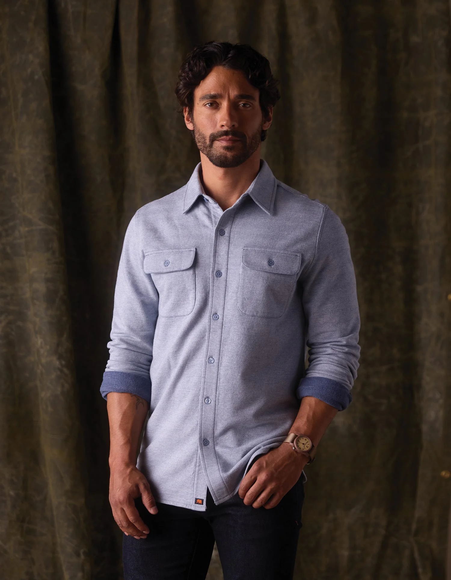 Textured Knit Shirt in Vintage Blue - Image 3