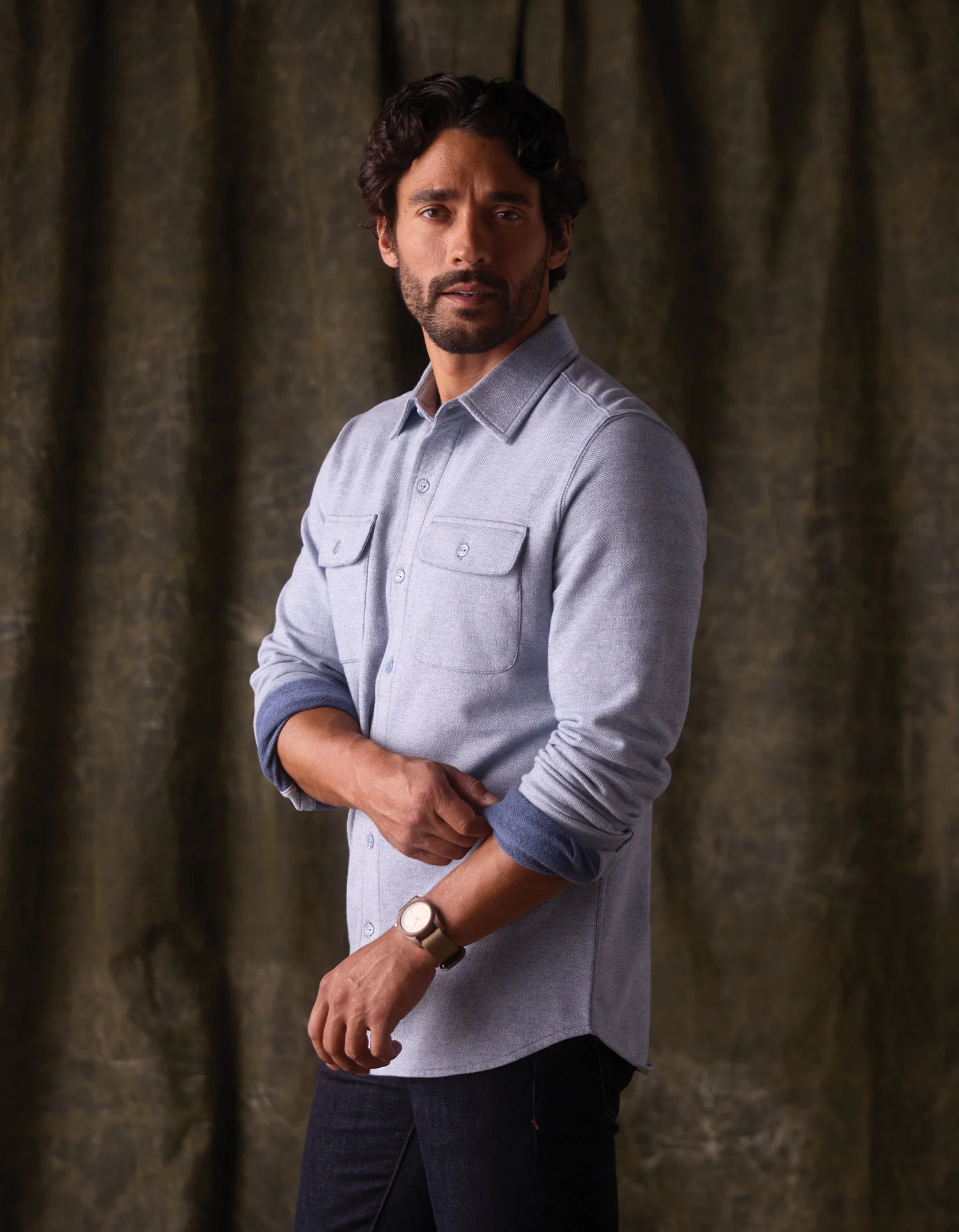 Textured Knit Shirt in Vintage Blue - Image 4