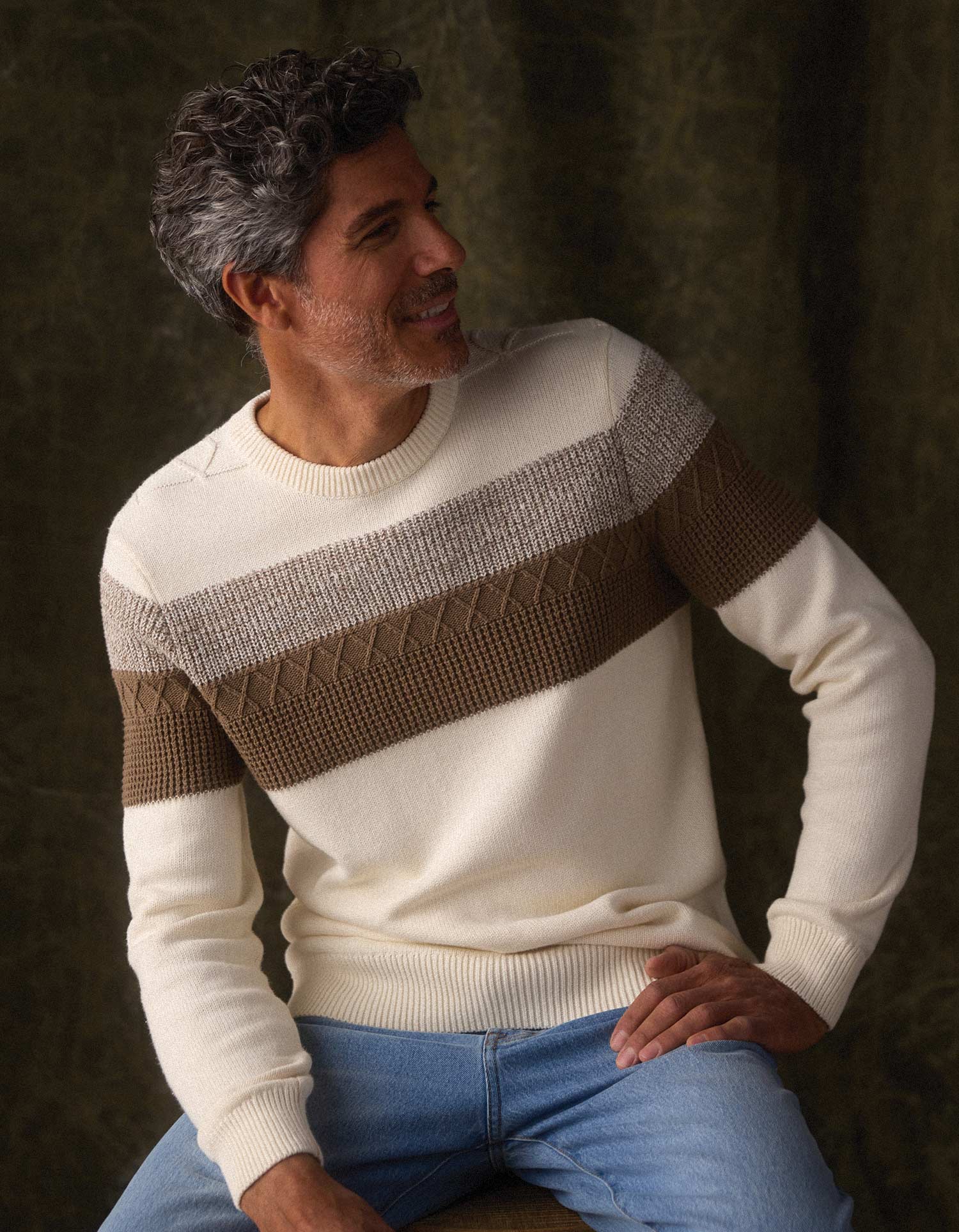 Tom Stripe Crew in Cream/Jute - Image 2