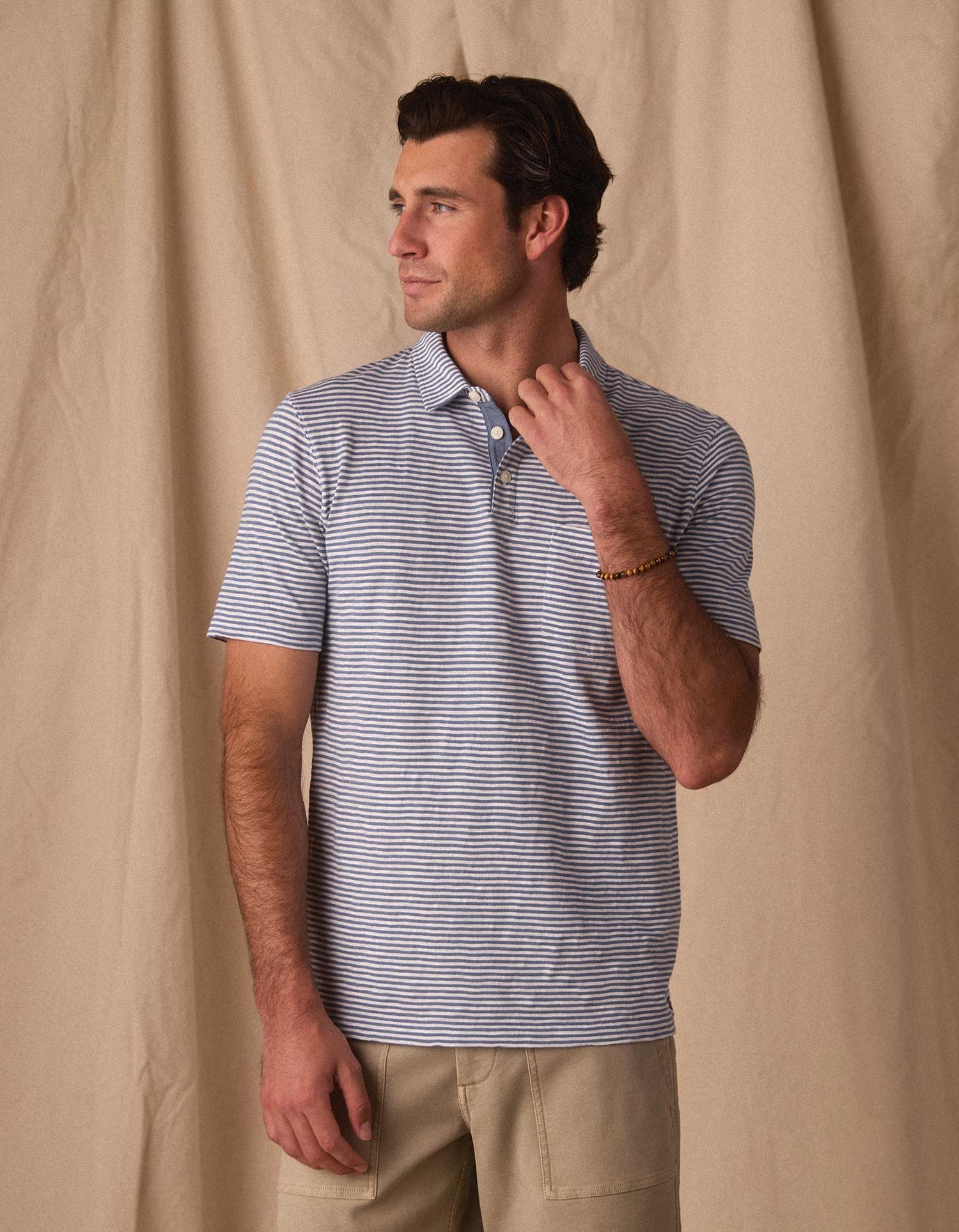 Vintage Slub Pocket Polo in Blue Stripe - Image 3