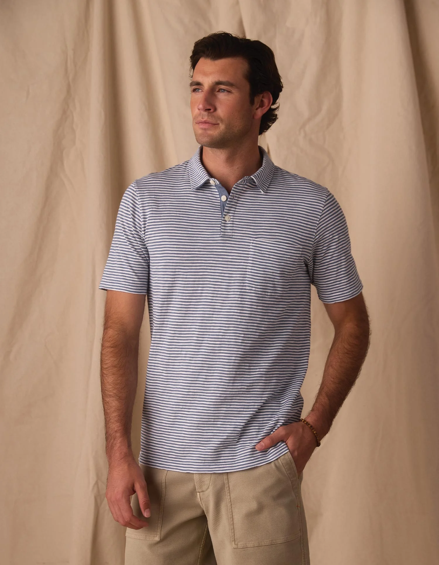 Vintage Slub Pocket Polo in Blue Stripe - Image 5
