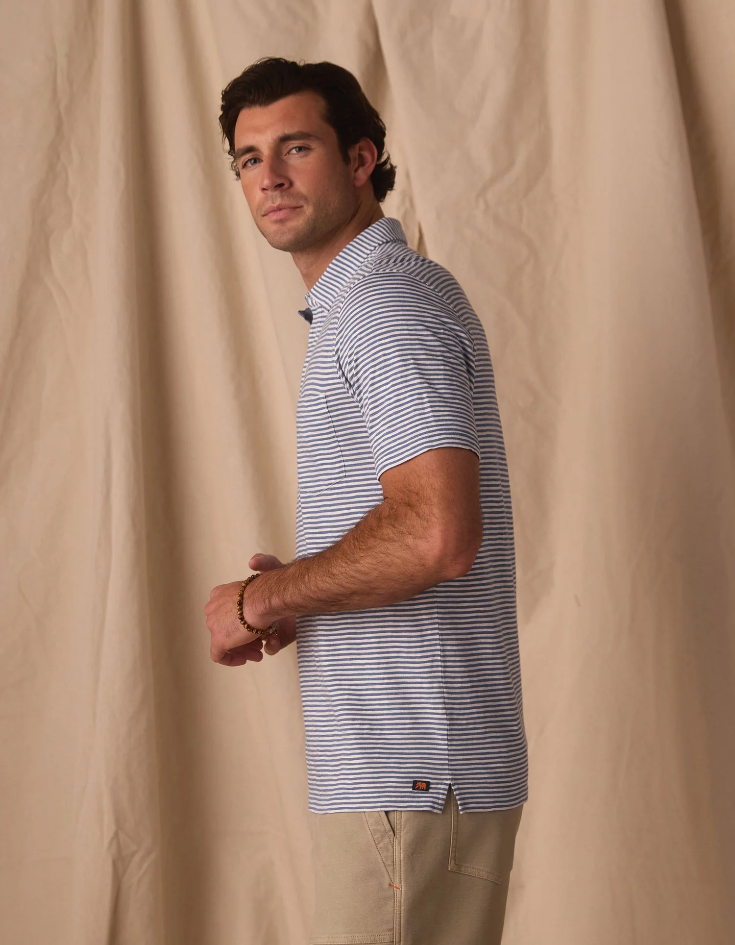 Vintage Slub Pocket Polo in Blue Stripe - Image 6