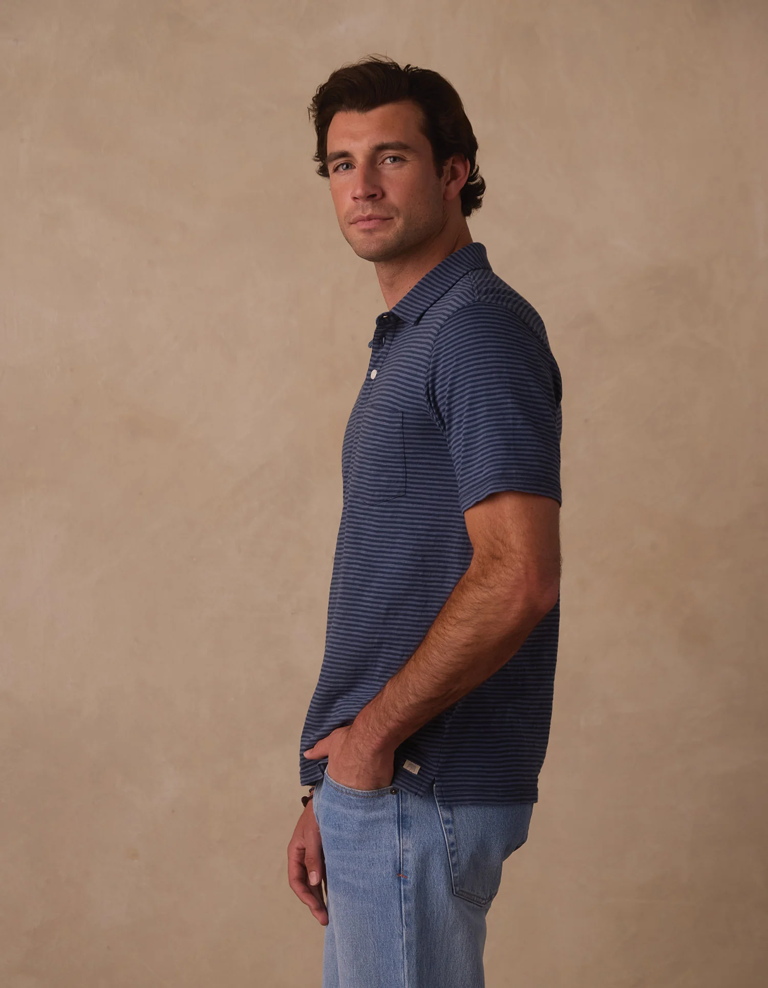 Vintage Slub Pocket Polo in Denim Stripe - Image 5