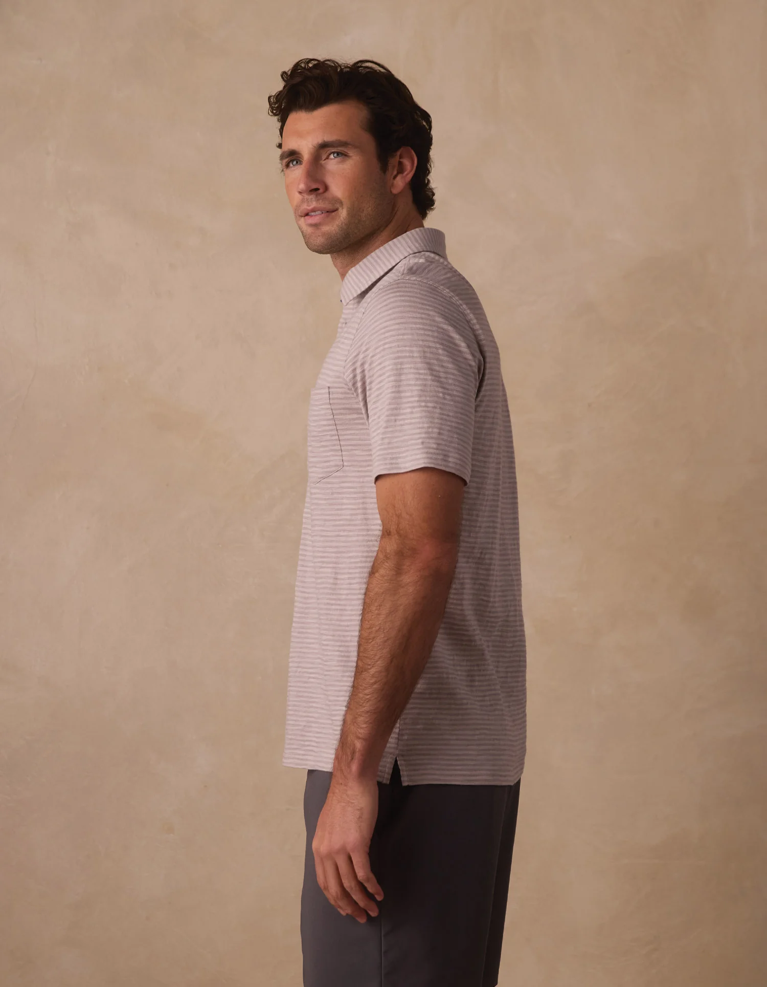 Vintage Slub Pocket Polo in Greystone Stripe - Image 5