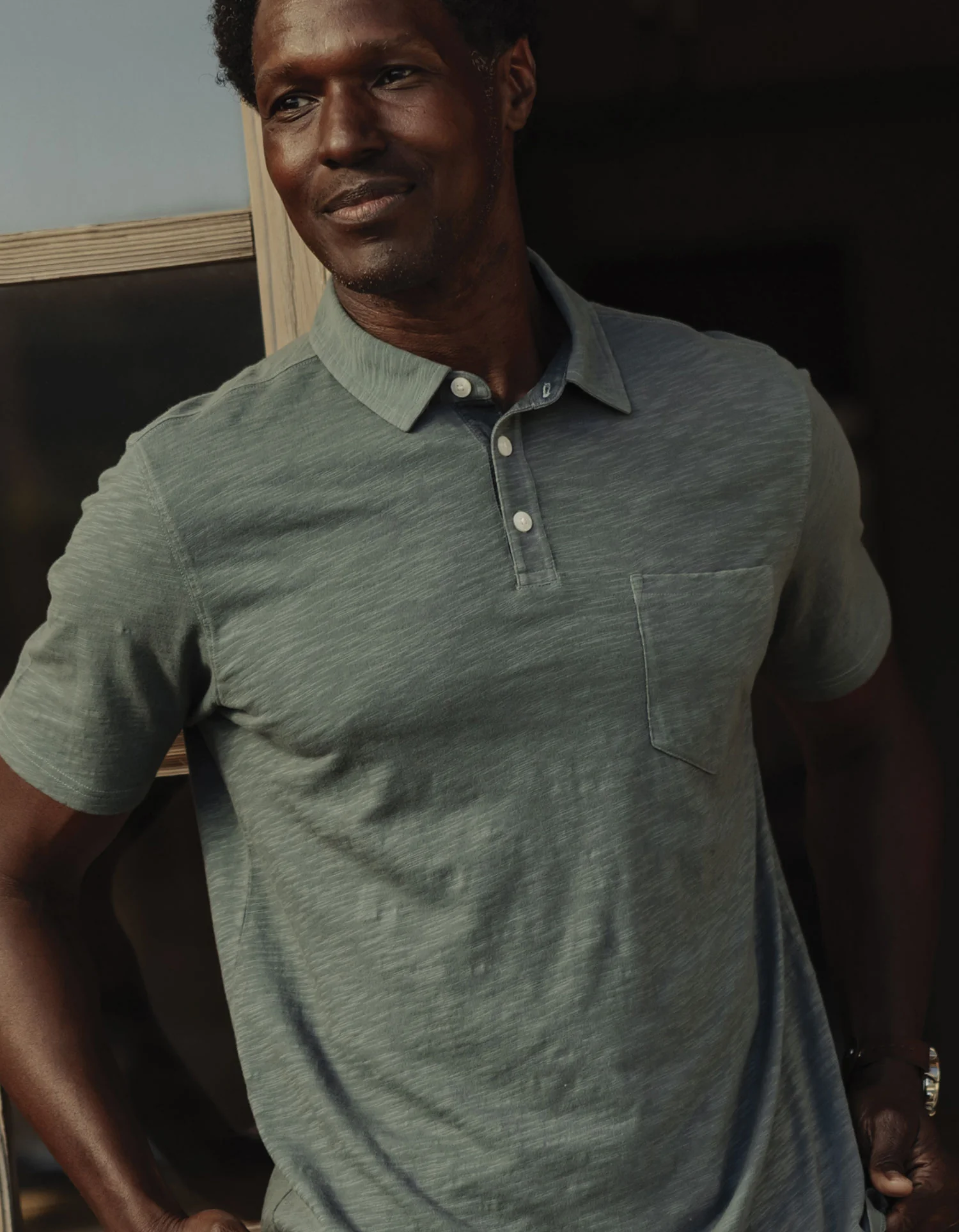 Vintage Slub Pocket Polo in Mediterranean Green - Image 2