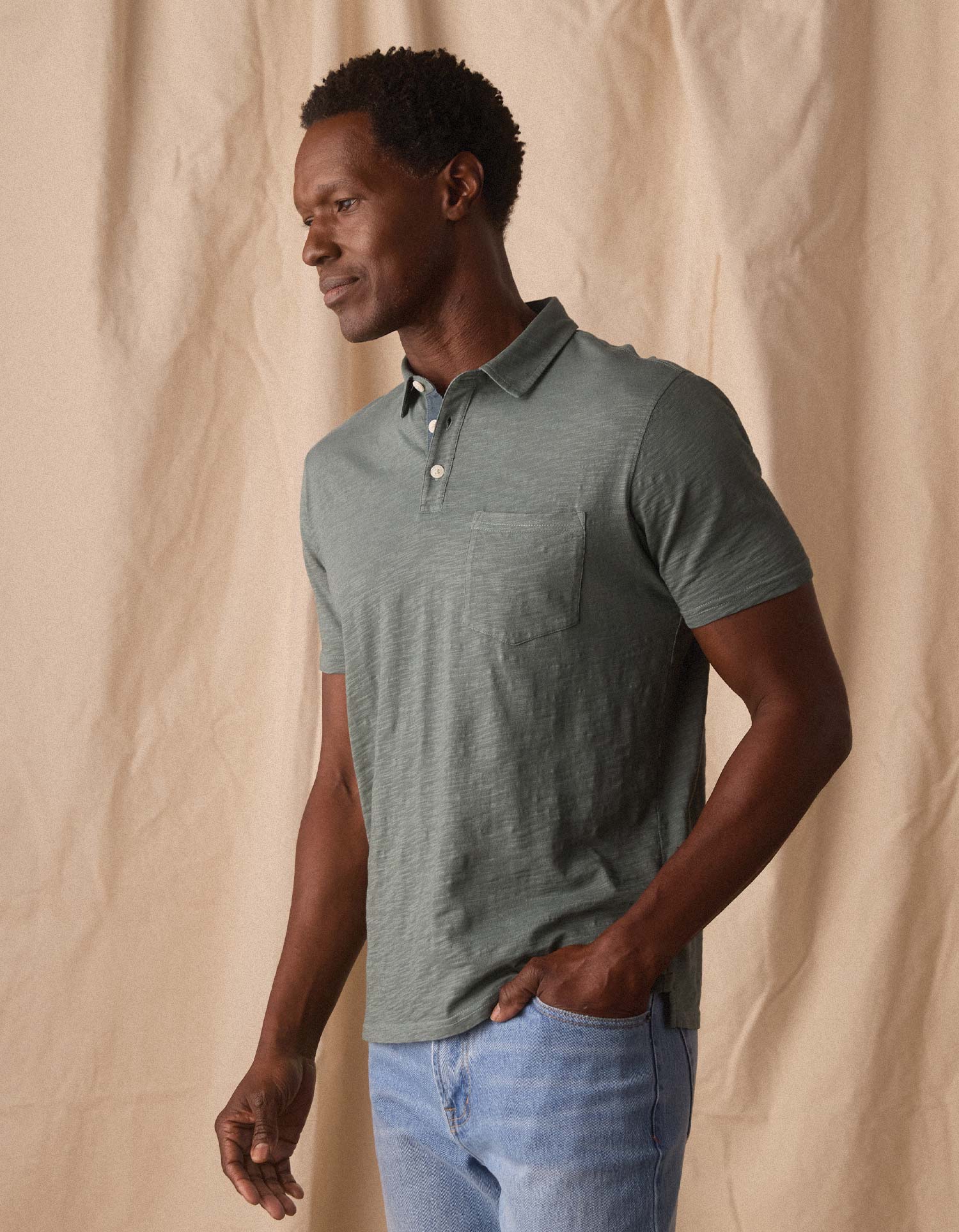 Vintage Slub Pocket Polo in Mediterranean Green - Image 5