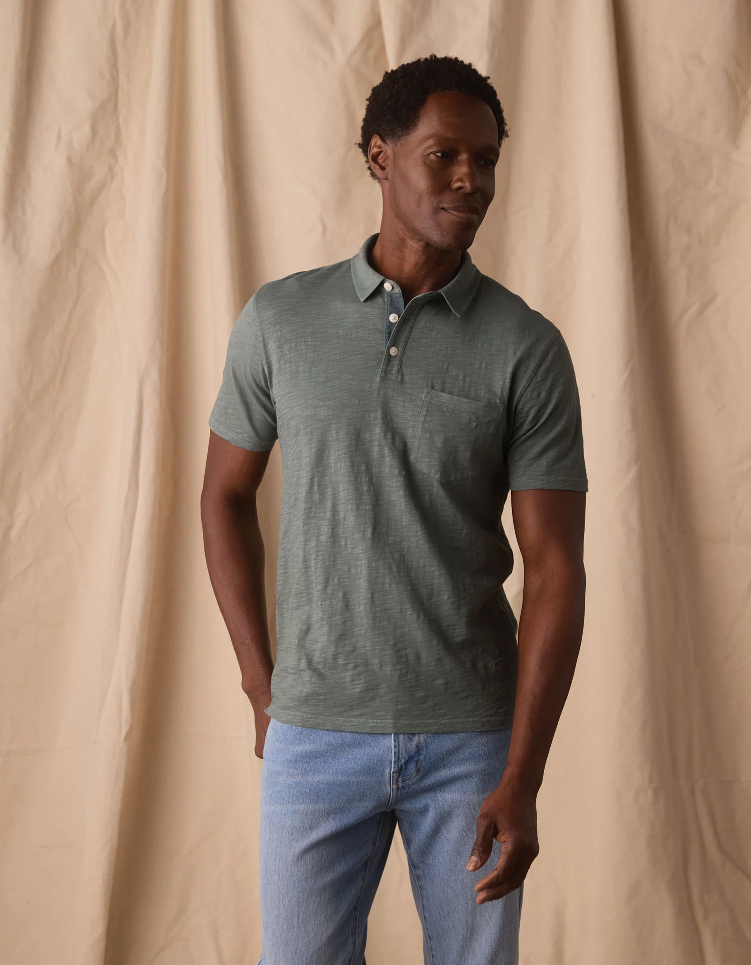 Vintage Slub Pocket Polo in Mediterranean Green - Image 7