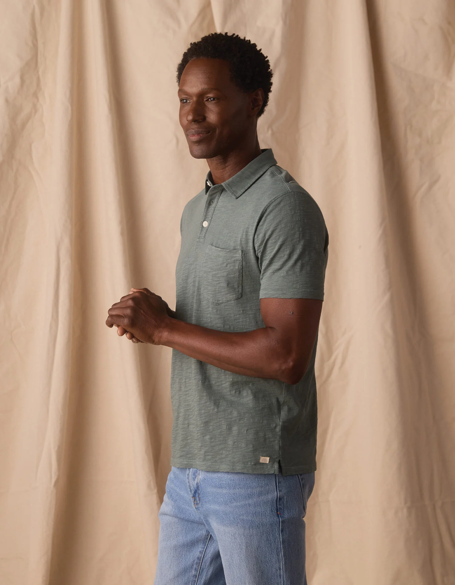 Vintage Slub Pocket Polo in Mediterranean Green - Image 8