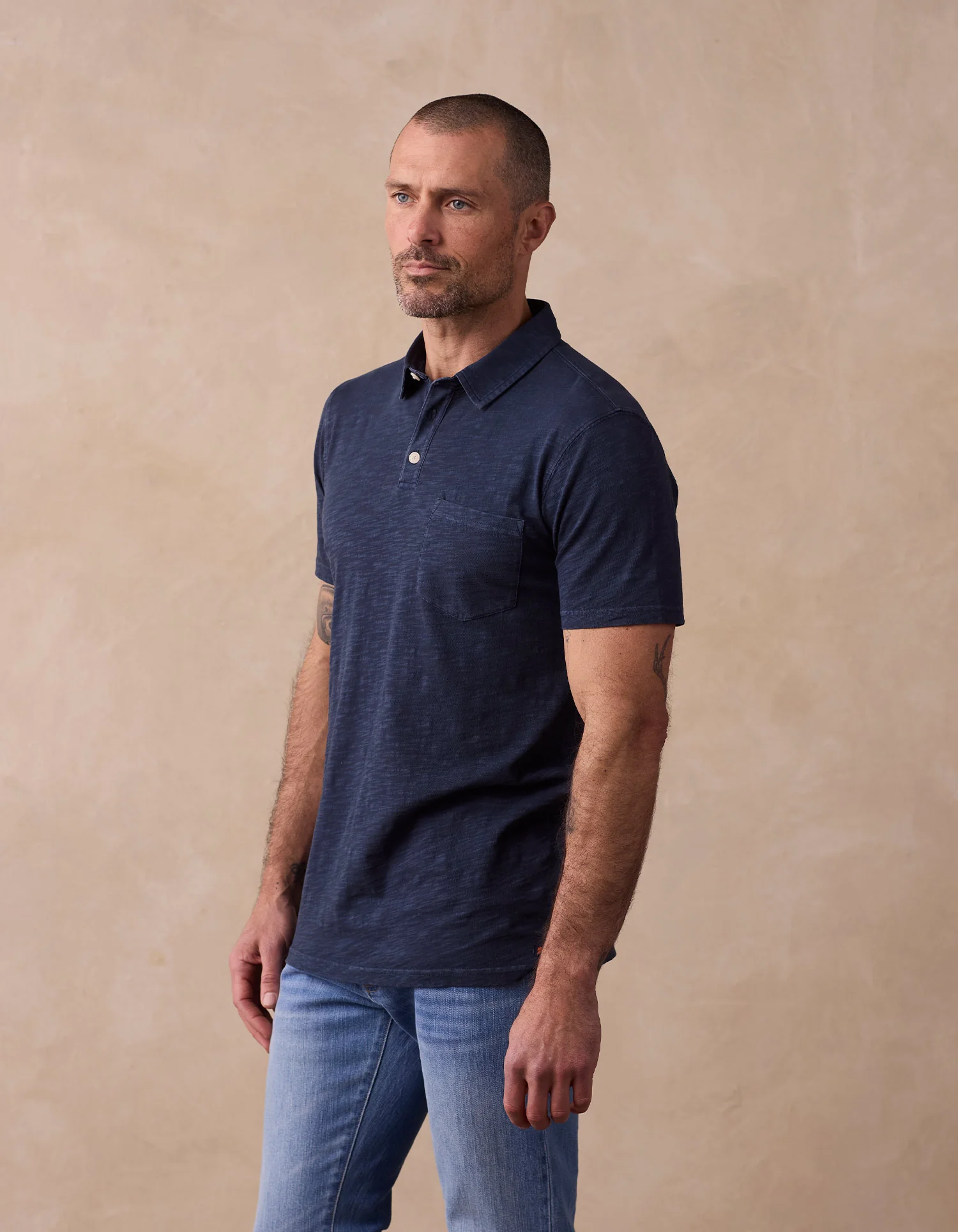 Vintage Slub Pocket Polo in Navy - Image 3