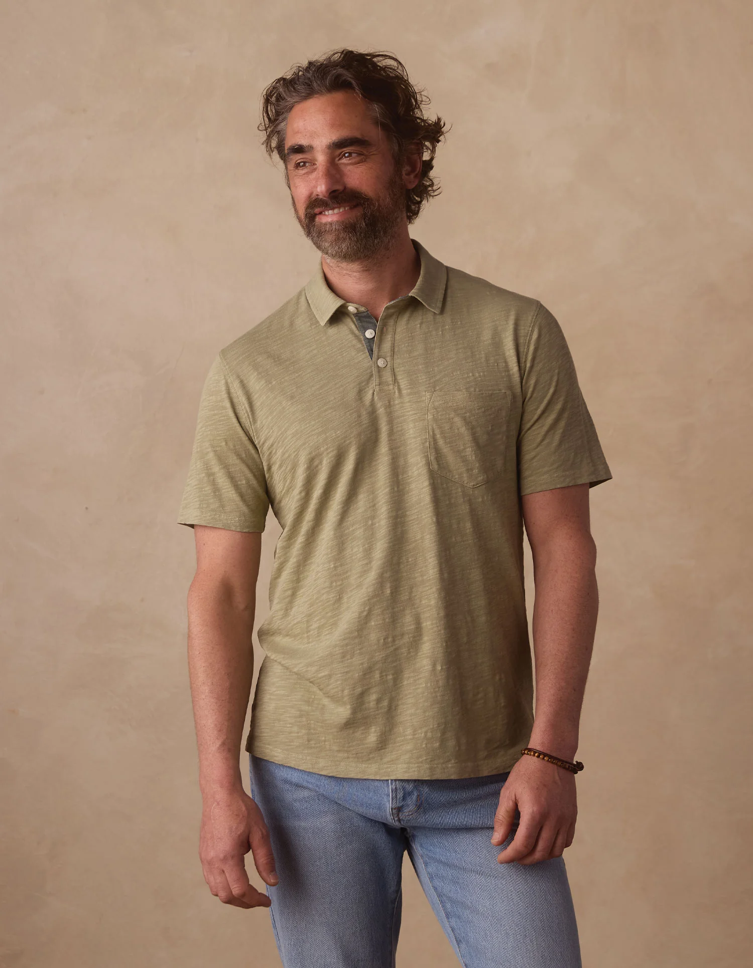Vintage Slub Pocket Polo in Sage - Image 3