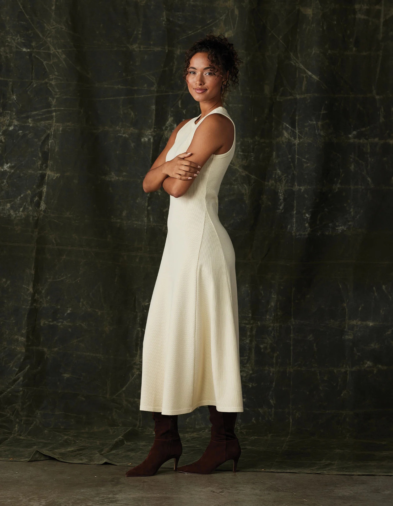 Vintage Thermal Midi Dress in Oat - Image 3