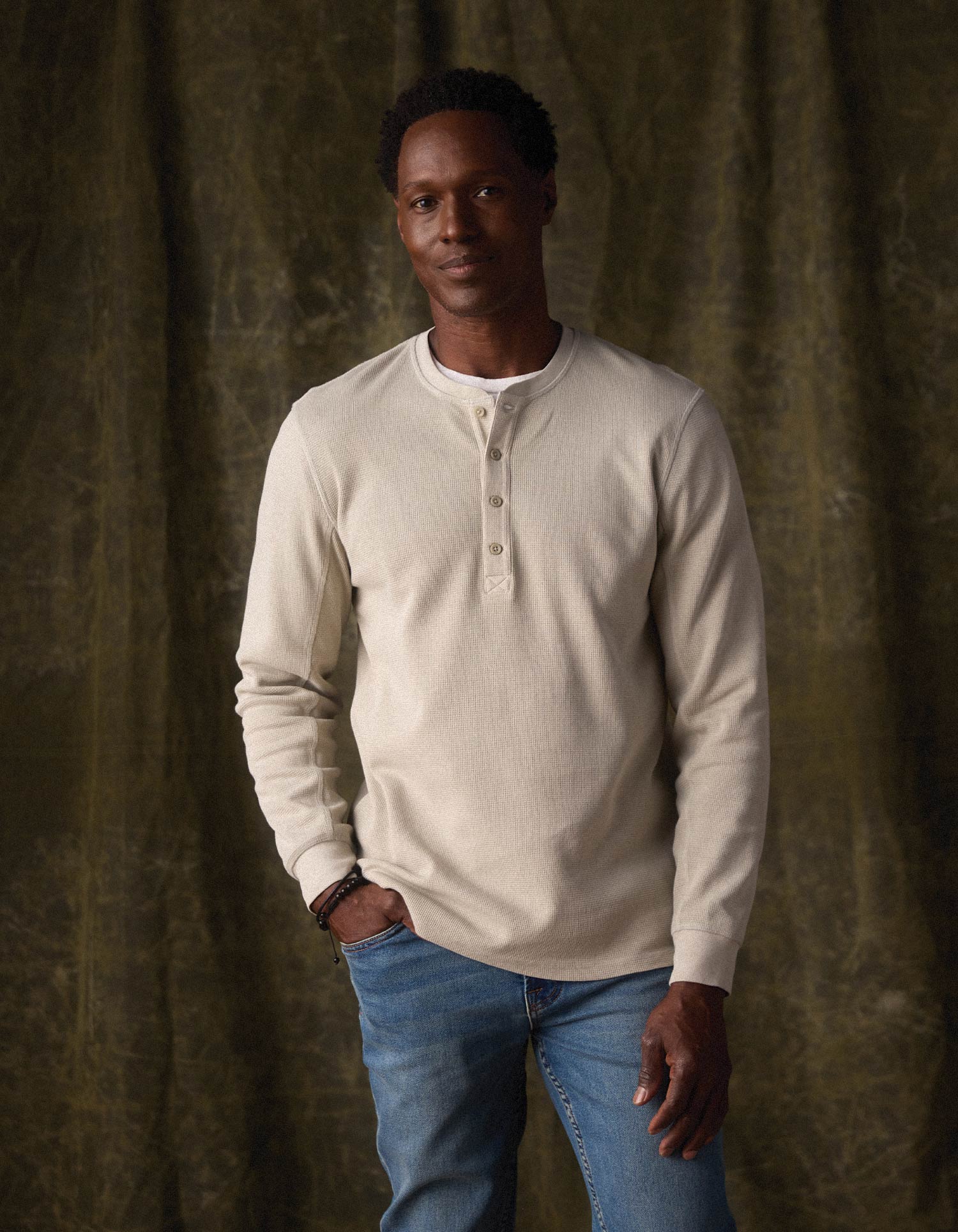Vintage Thermal Mountain Henley in Limestone - Image 3