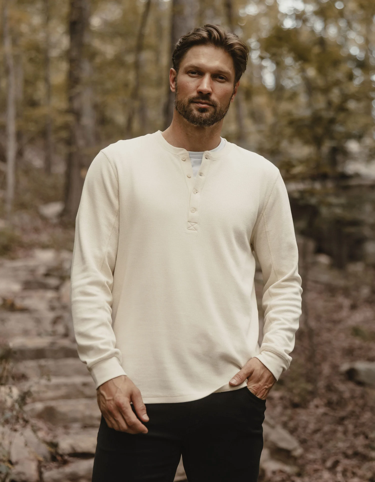 Vintage Thermal Mountain Henley in Ivory - Image 2