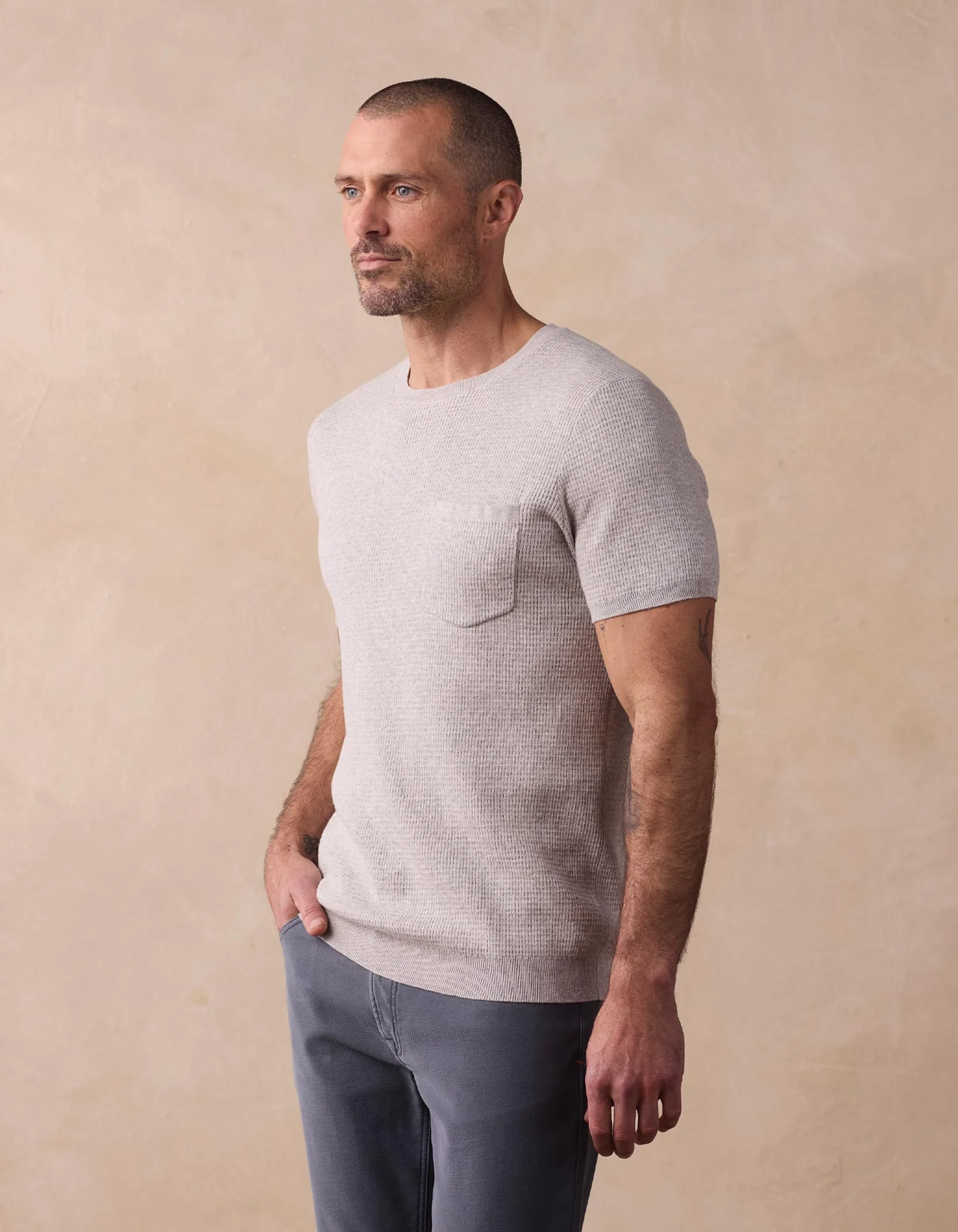 Waffle Knit Sweater Tee in Stone - Image 3