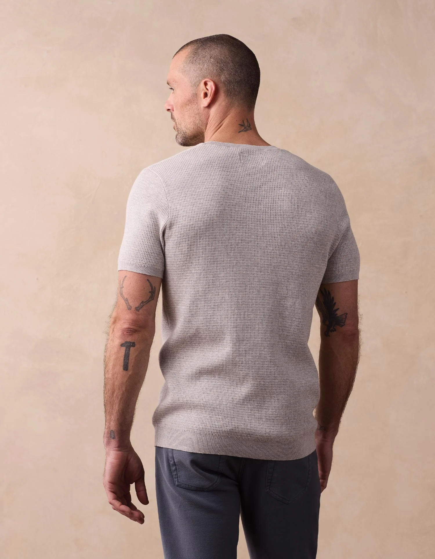 Waffle Knit Sweater Tee in Stone - Image 4