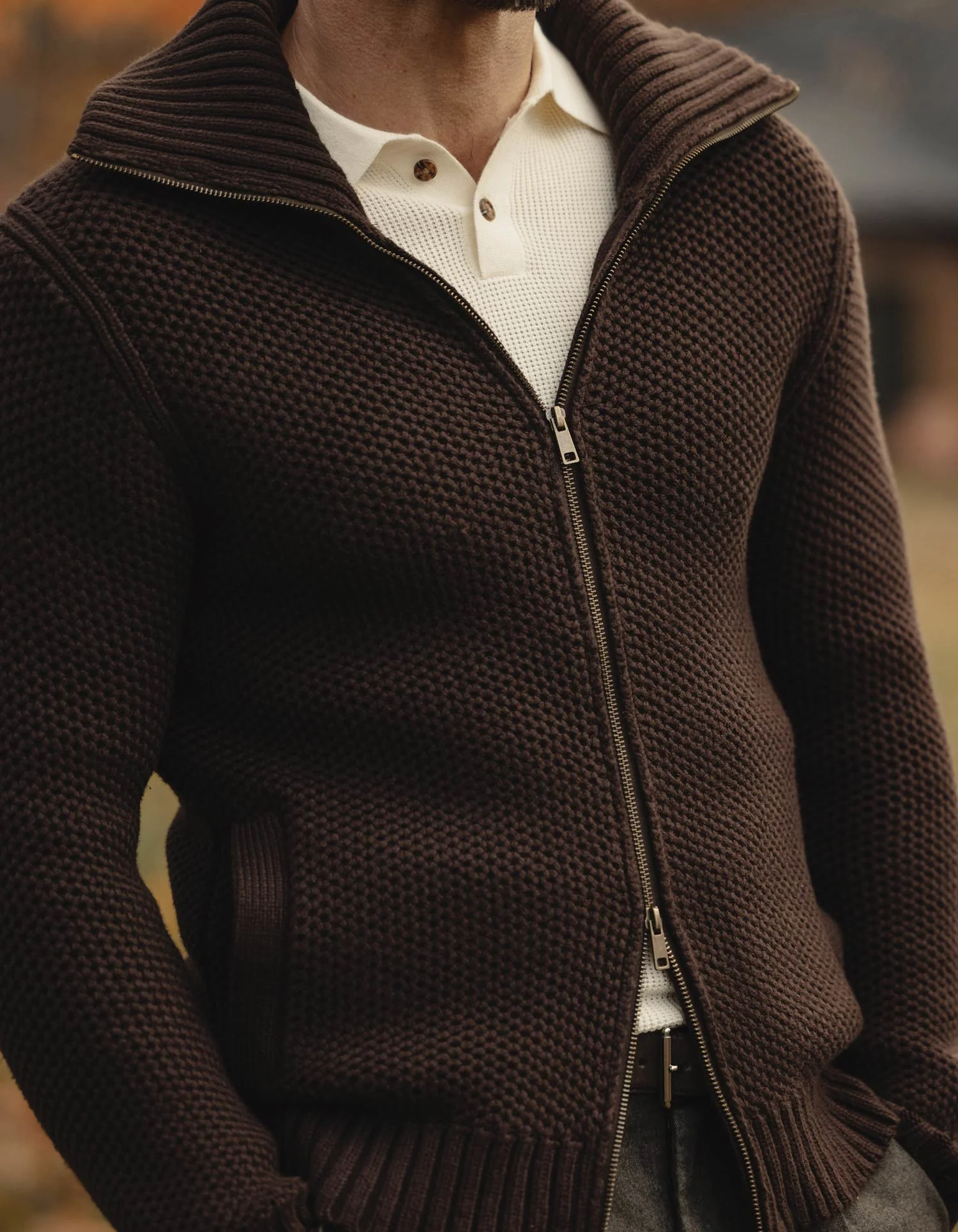 Waffle Sweater Jacket in Dark Brown - Image 2