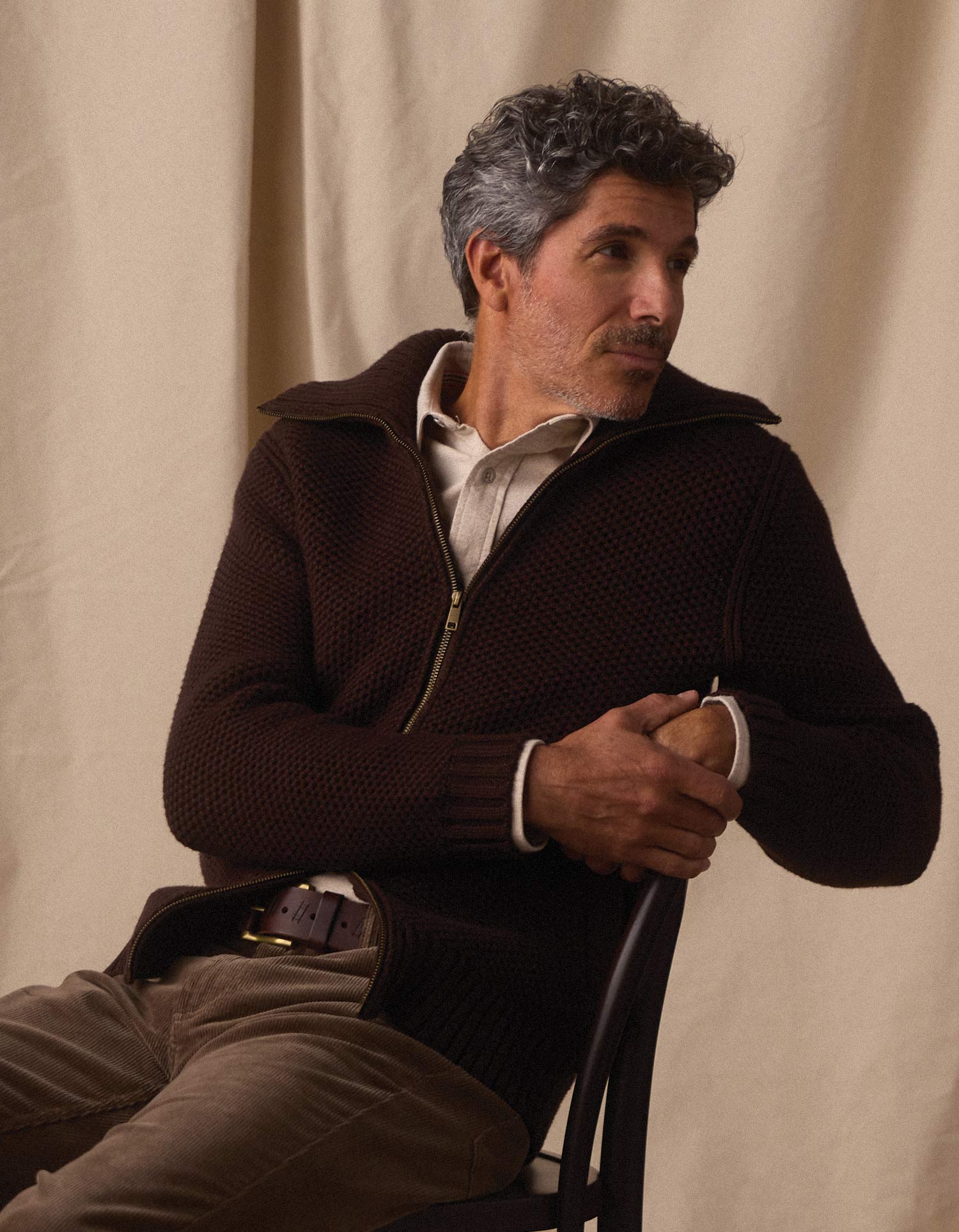 Waffle Sweater Jacket in Dark Brown - Image 4