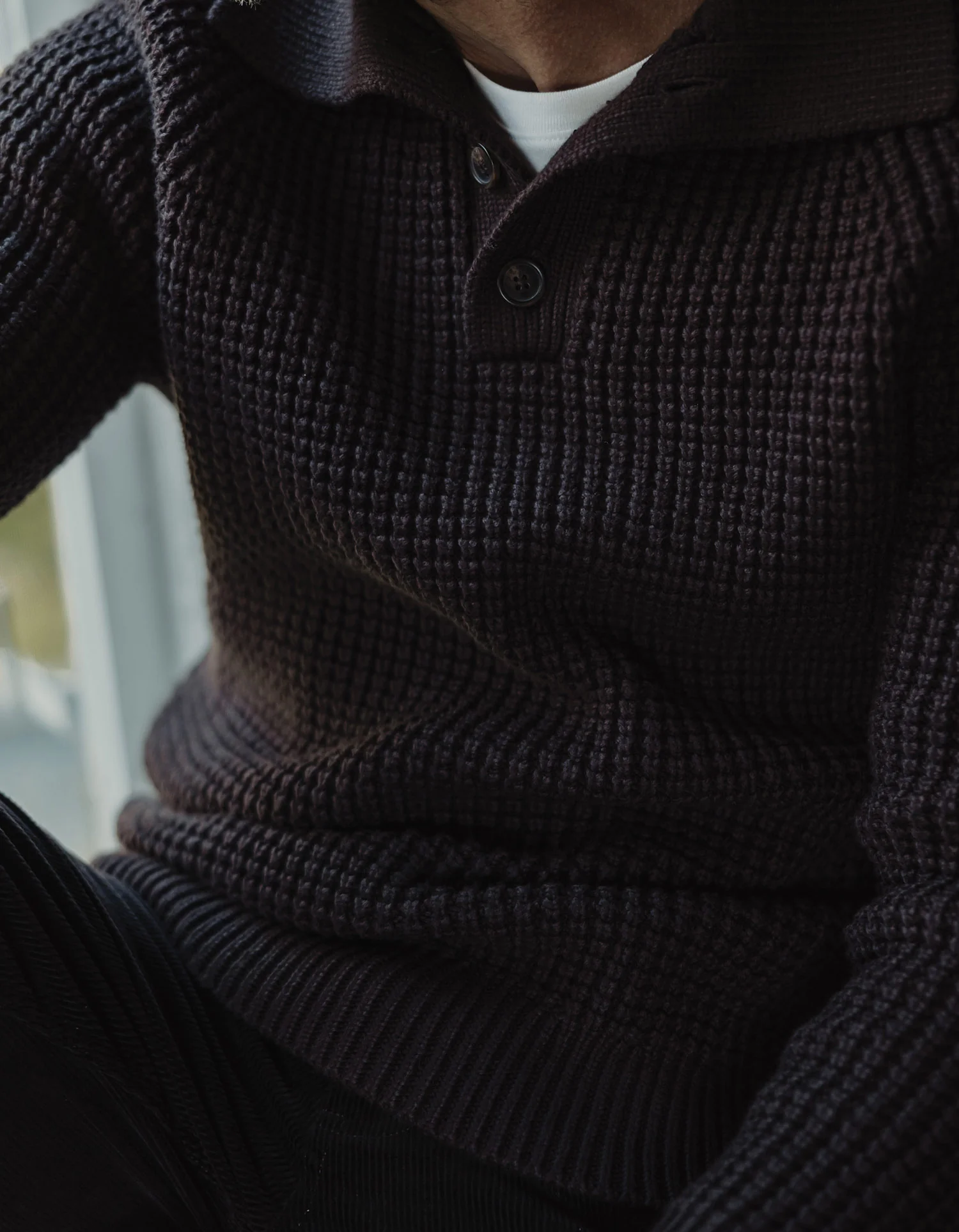 Waffle Sweater Popover in Dark Brown - Image 2