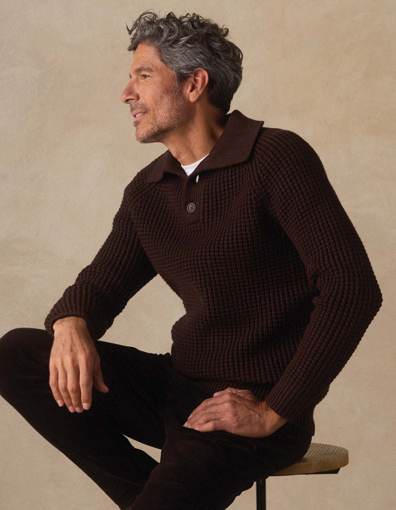 Waffle Sweater Popover in Dark Brown - Image 4