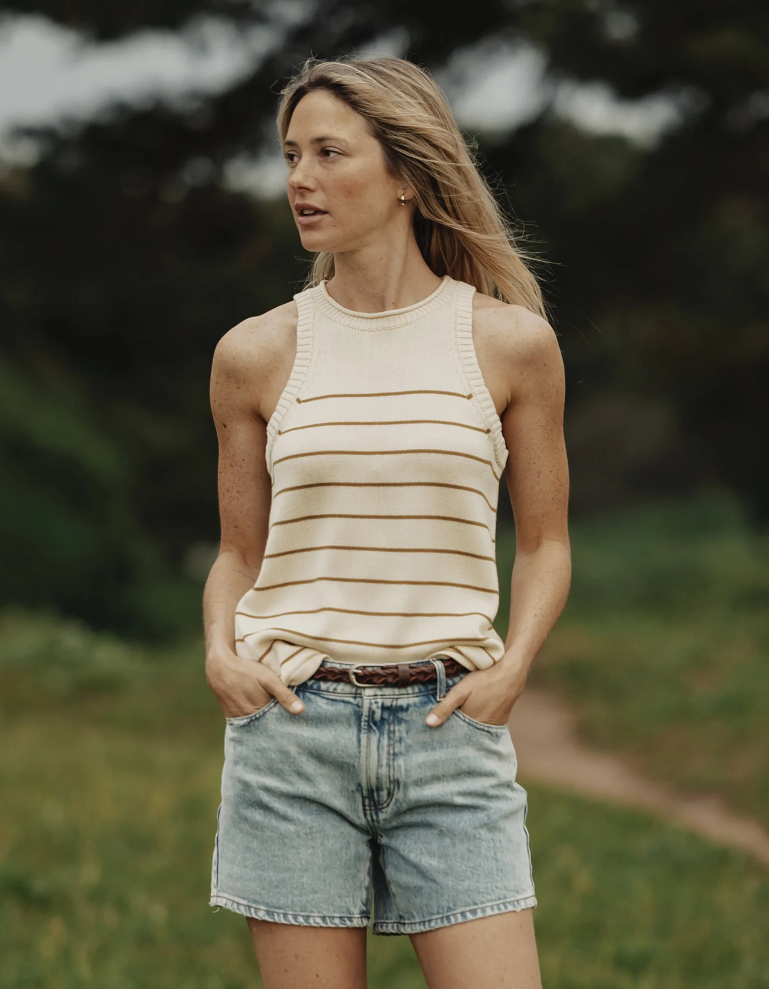 Wanderlust Hi-Neck Tank in Fennel Stripe