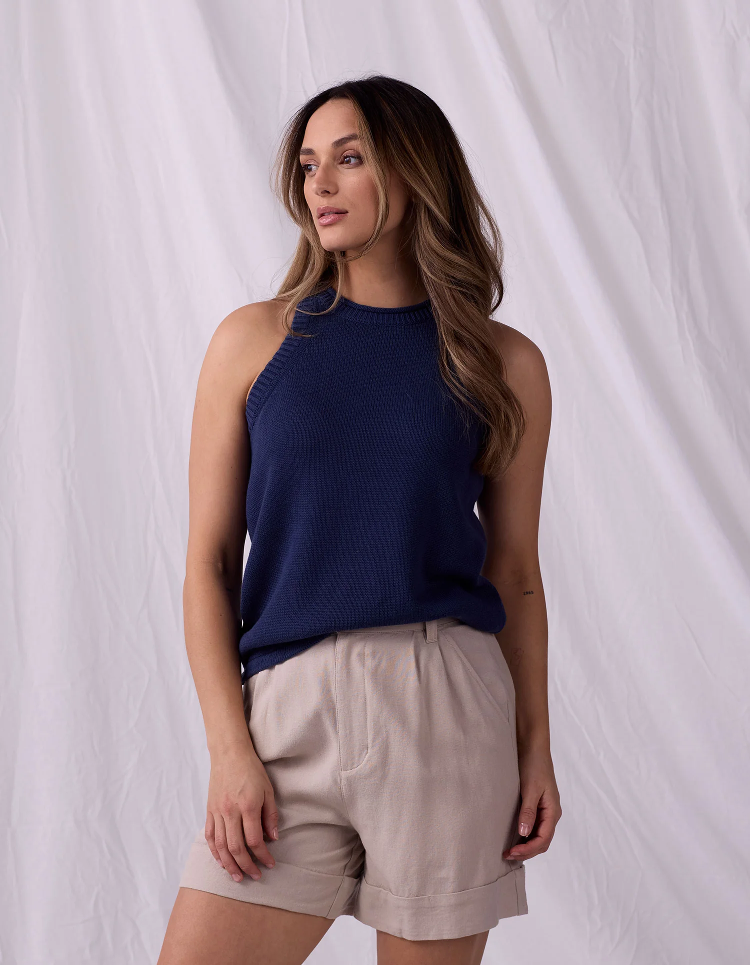 Wanderlust Hi-Neck Tank in Navy - Image 2