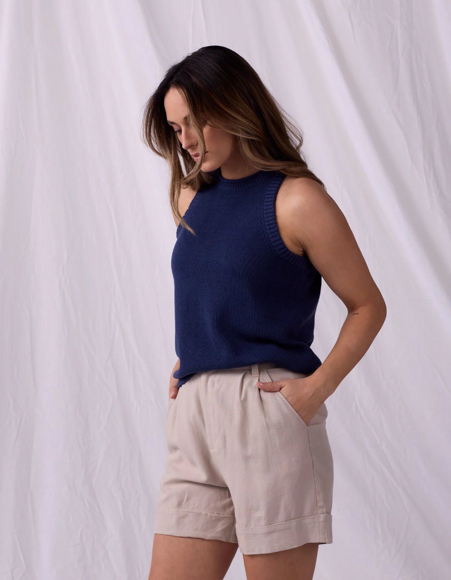 Wanderlust Hi-Neck Tank in Navy - Image 3