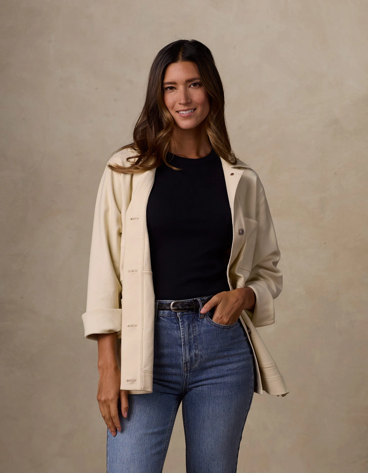 Women's Comfort Terry Chore Coat in Cream - Image 2