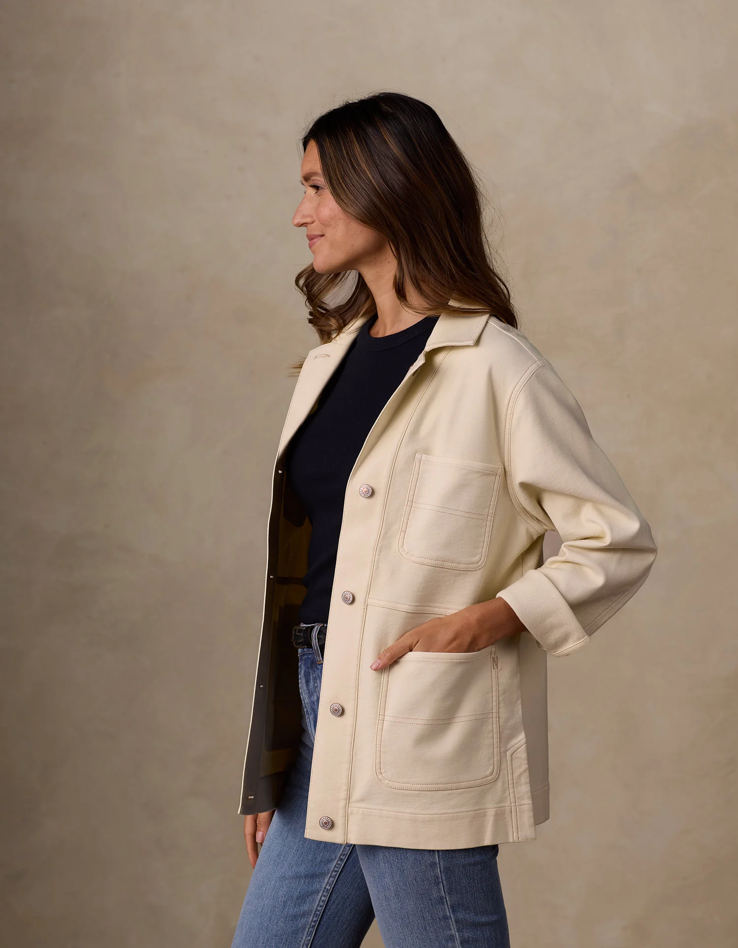 Women's Comfort Terry Chore Coat in Cream - Image 3
