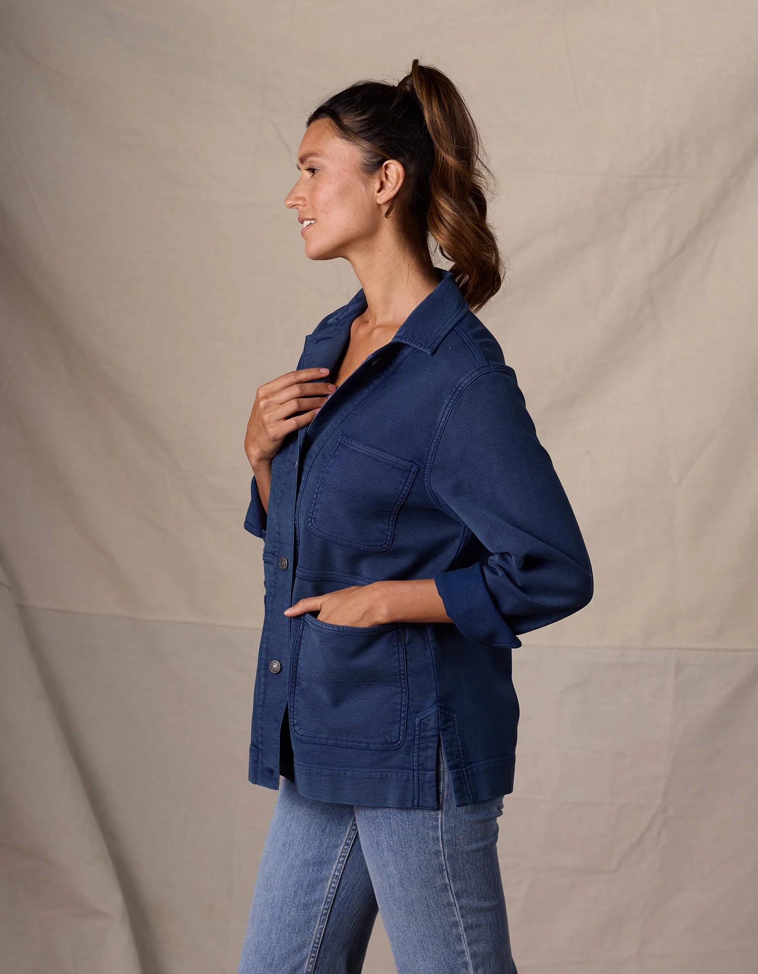 Women's Comfort Terry Chore Coat in Dark Indigo - Image 2