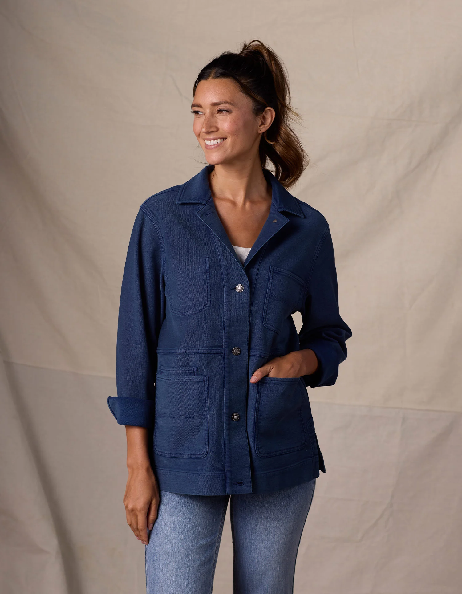 Women's Comfort Terry Chore Coat in Dark Indigo - Image 5