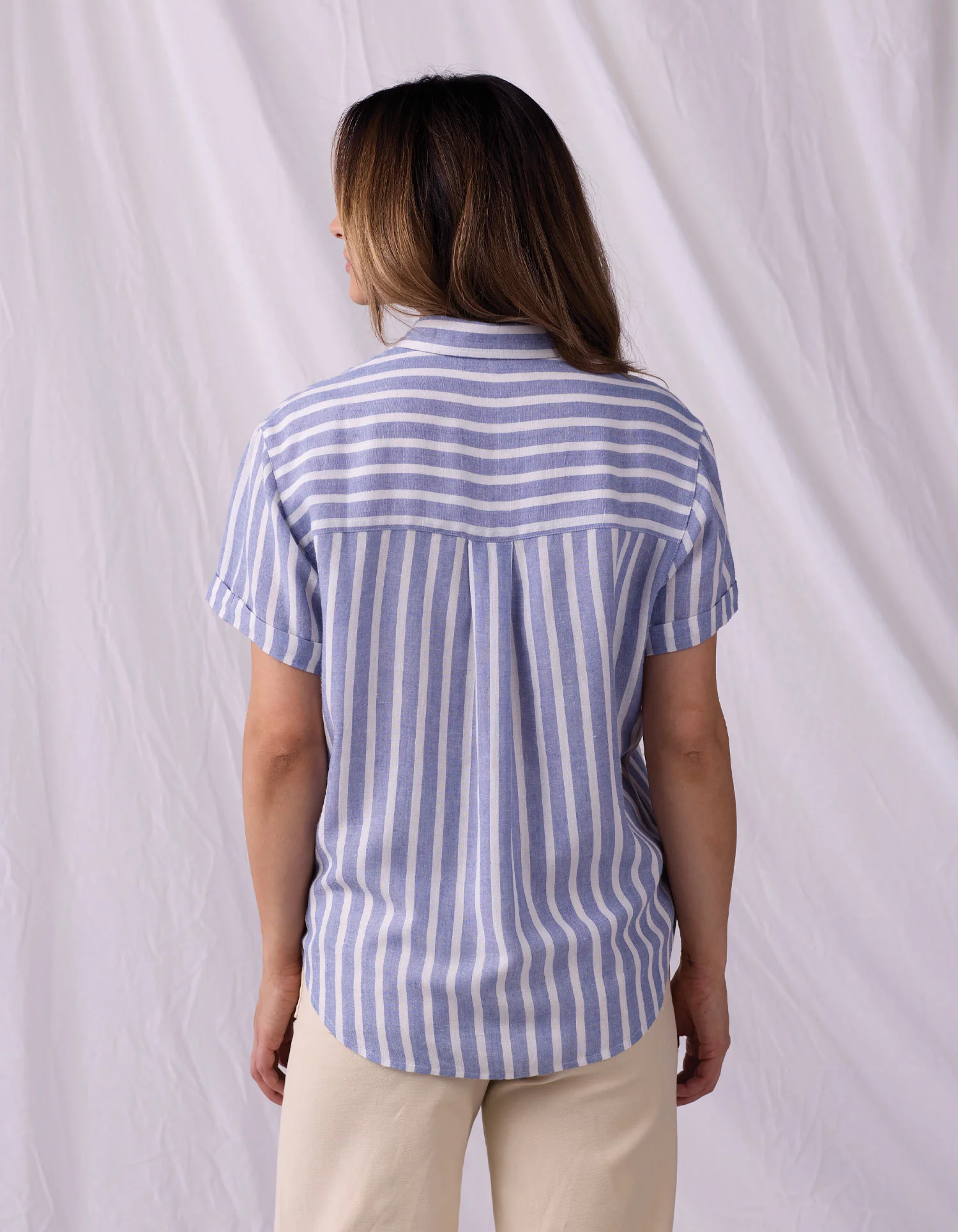 Women's Freshwater Button Up in Coastal Stripe - Image 4